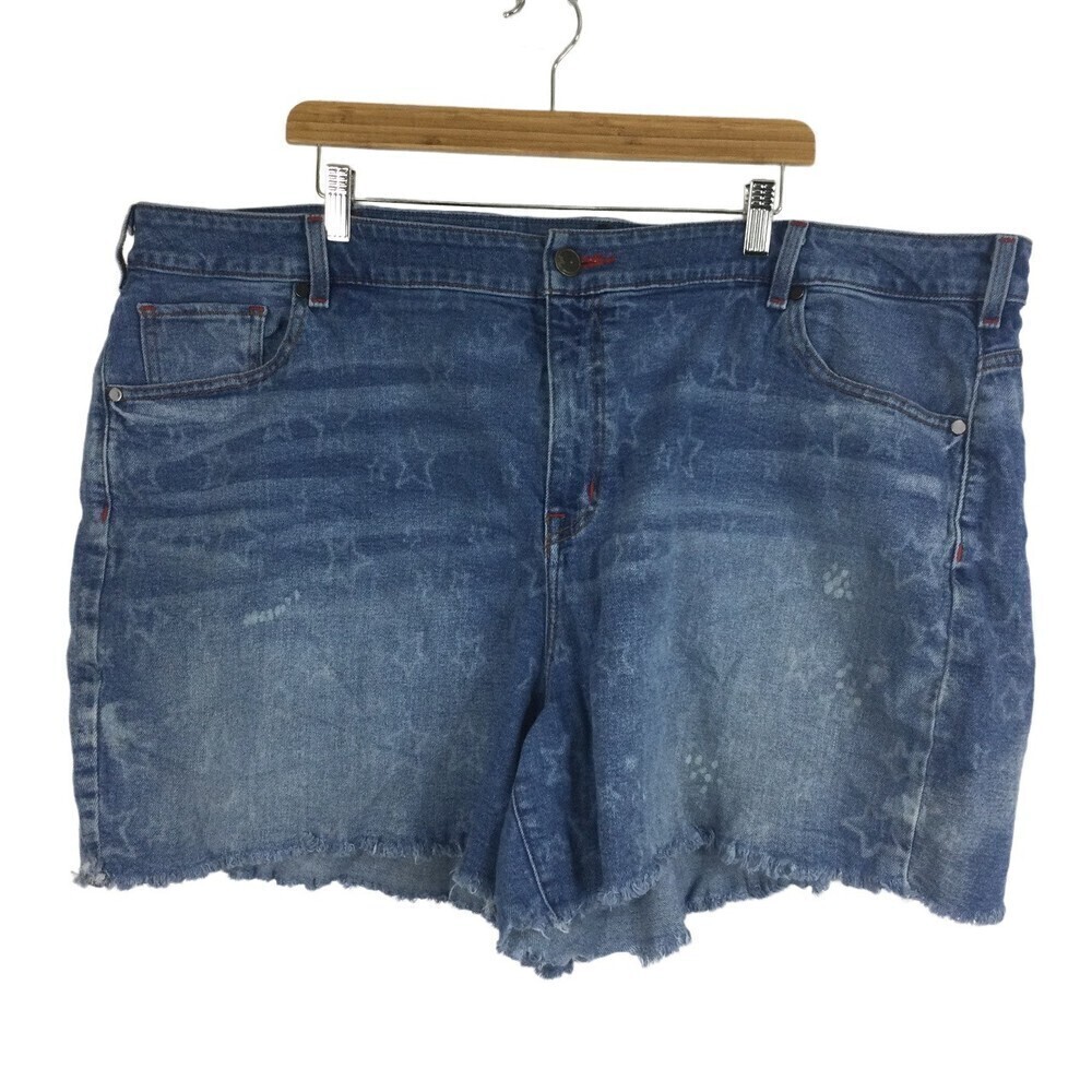 Lane Bryant Womens Cotton Blend Star Print Low Rise Cut-Off Blue Denim Shorts 26